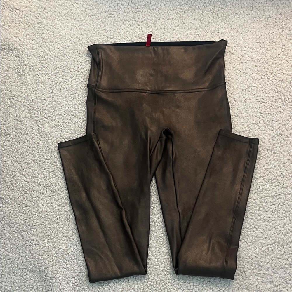 SPANX High-Waist Faux Leather Leggings in Bronze  NWOT
